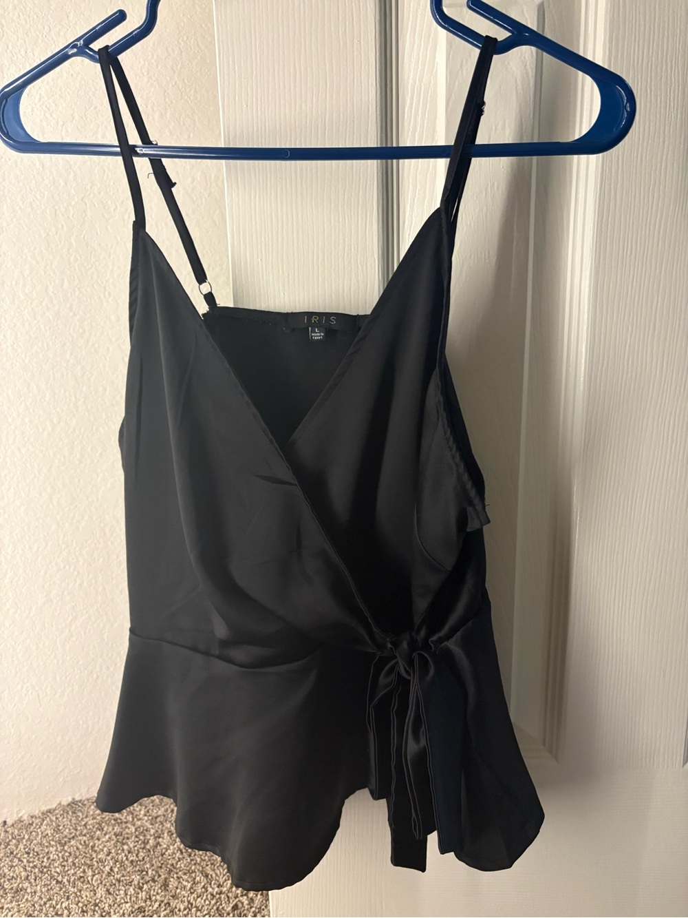 iris Black Satin Wrap Camisole with Side Tie